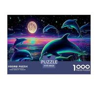 Neon Dolphins 100% cartone riciclato Delfini sotto la luna Puzzle da 1000 pezzi per adulti The Impossible Challenge 38x26cm/1000 pezzi