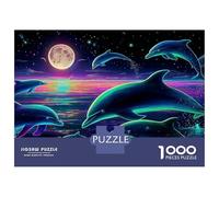 Neon Dolphins Puzzle da 1000 pezzi Delfini sotto l'oceano illuminato dalla luna per adulti Gioco educativo Bellissima decorazione Sfida Alta difficoltà Regali di compleanno 70x50cm/1000 pezzi
