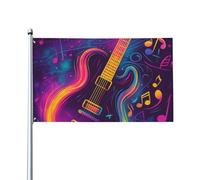 Neon Electric Guitar And Musical Notes Bandiere Durevole Bandiera Robuste Flag Per Prato Esterno Festival Balcone 90X150Cm