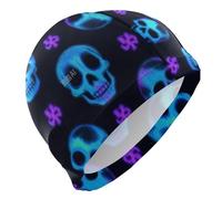 Neon Fluorescente Skull donne cuffie da nuoto per gli uomini Capelli Corti impermeabile nuoto donne adulto Protezione dei capelli e riduzione della resistenza gorros para nadar en piscina mujer