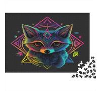 Neon Fox Design-Vibrant Geometric Style 1000Pc Challenging Puzzle Neon Fox on Geometric Frame for Adults Teens & Seniors Brainteasing Game 38x26cm/1000pcs