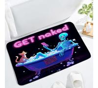 Neon Funny Skull Skeleton Gothic Spooky Unique Cool Bone In Bathtub Bubbles Black Halloween Cat Modern Horror Scary Goth Zerbino Asciugapassi Morbido Tappeti Da Bagno Tappeto Entrata 40X60Cm