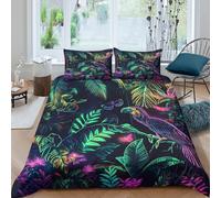 Neon Jungle Scenecopripiumino microfibra morbida 3 Pezzi stampa 3D cerniera nascosta Tropical Art Style Set Di Copripiumino con federe per cuscini traspirante for adulti Super king（260x220cm）