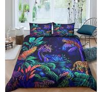 neon jungle sceneSet Di Copripiumino microfibra morbida 3 Pezzi stampa di 3D con cerniera vibrant fantasy art copripiumino incluso federe aiosa ultra morbido for coppie Super king（260x220cm）