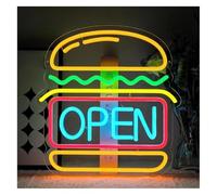 Neon Lampada da cartello "Hamburger aperti" al neon, decorazione per la sala di apertura di un'attività di fast food(32X33cm)