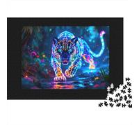 Neon Leopard Jungle 1000 Pezzi Puzzle Adulti e Famiglia Neon Blue Jaguar nella Giungla Oscura Premium Robusto Alta Qualità Vivace Stimolante 52x38cm/1000pz