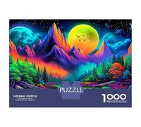 Neon Mountain Landscape Jigsaw Puzzles for Adults Challenging Puzzle Games The Impossible Challenge 1000 Pieces Psychedelic Nebula Rainbow Hues Difficult Hard Jigsaw Puzzles for Man And Woman with Le
