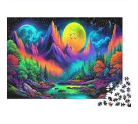 Neon Mountain Paesaggio 1000 Pezzo Puzzles Recycled Moonlit Night Puzzle per Persone Anziane Puzzle Game Props per Famiglia And Friends Compleannos Great Regalo 52x38cm/1000pcs