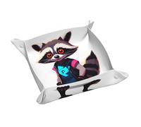 Neon Raccoon Hack vassoio portaoggetti in pelle, portachiavi, monete, orologi, orecchini e altri accessori, un must per la casa