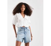 Neon Rose - Blusa a maniche lunghe bianca con colletto con volant-Bianco XL