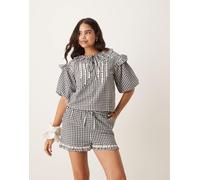 Neon Rose - Blusa arricciata nera a quadretti con maniche a palloncino in coordinato-Nero 38