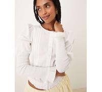 Neon Rose - Blusa bianca con maniche a sbuffo arricciate-Bianco XL