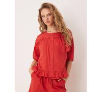 Neon Rose - Blusa rossa con maniche a sbuffo e fiocco-Rosso 42