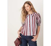 Neon Rose - Blusa taglio corto bordeaux e blu a righe-Rosso XS