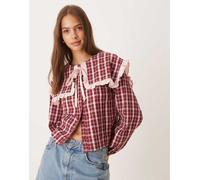Neon Rose - Blusa testurizzata bordeaux e rosa a quadri-Rosso XS