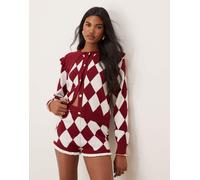 Neon Rose - Cardigan bordeaux con colletto e motivo a losanghe-Rosso XS