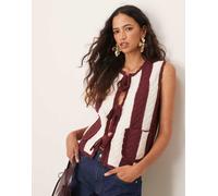 Neon Rose - Gilet a trecce color panna e bordeaux a righe-Bianco XL