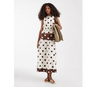 Neon Rose - Gonna midi marrone a pois in coordinato-Neutro XL