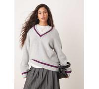 Neon Rose - Maglione college grigio con profili a contrasto L