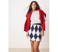 Neon Rose - Minigonna in maglia blu navy a losanghe S