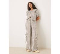 Neon Rose - Pantaloni comodi a righe multicolore con allacciatura laterale in coordinato 40