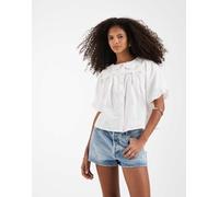 Neon Rose - Top a maniche corte con colletto e fiocco bianco M