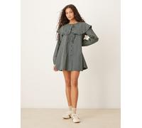 Neon Rose - Vestito a righe blu navy e gialle con colletto oversize XS