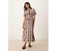 Neon Rose - Vestito al polpaccio beige a quadri con colletto-Neutro M