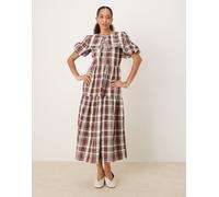 Neon Rose - Vestito al polpaccio beige a quadri con colletto-Neutro XL