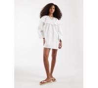 Neon Rose - Vestito babydoll a maniche lunghe bianco con volant sul bordo M