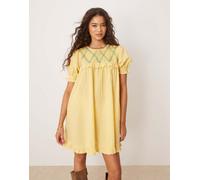 Neon Rose - Vestito babydoll corto giallo a quadretti con dettaglio arricciato 40