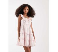 Neon Rose - Vestito corto a balze rosa con volant XL