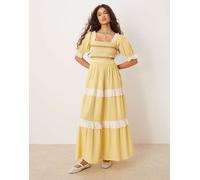 Neon Rose - Vestito giallo a quadretti con maniche a sbuffo e gonna al polpaccio 40