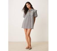 Neon Rose - Vestito grembiule oversize nero a quadretti 38