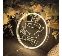 Neon Sign COFFEE, 30 x 30 cm, targa LED con incisione 3D, decorazione da parete, luce al neon, decorazione per bar, caffetteria, decorazione per feste (connettore USB, con accessori di montaggio)