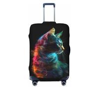 Neon Spectrum Cat Portrait Travel Luggage Covers - Elasticità Valigie Coperture Protector per bagagli 45-81 cm, Nero , M
