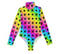 Neon Stars Rainbow Colorful Plaid manica lunga Sexy Body per le donne che escono Body Suit Shapewear Controllo della pancia Uscire Top per le donne Mock Dolcevita