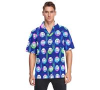 Neon Tech Style Baseball Pattern Hawaiian Mens Camicie Button Down Manica Corta Elegante, Modello Neon Tech Style Baseball, XL