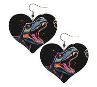 Neon Tyrannosaurus Rex stampa eleganti orecchini a forma di cuore leggeri accessori da donna perfetti per feste e San Valentino.