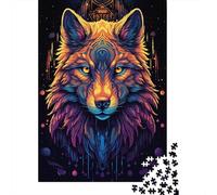 Neon Wolf Puzzle Giochi 1000 Pezzi Per Gioco Familiare Arte Animal Puzzle Adulti Idea Regalo Per 1000pcs (75x50cm)