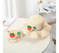 Neonata Paglia Cappello Largo con Falda Floppy Fragola Spiaggia Borsa a Tracolla