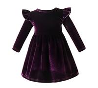 Neonata Velluto Vestito Vintage Bambini Ragazza Manica Lunga Altalena A-Line Principessa Autunno Inverno Abbigliamento per Festa di Natale Compleanno Sera Cocktail Casual Porpora 12-18 Mesi