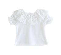 Neonate 100% Cotone T-Shirt Bianche a Maniche Corte con Colletto Arricciato Colletto per Bambole Moda Bambino per L'Estate Morbido Carino - Bianco Semplice Taglia 24M