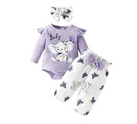 Neonate a maniche lunghe a costine con stampe di cartoni animati, pagliaccetto, pantaloni, fasce per la Vestitino Carnevale Neonato
