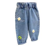 Neonate Ricamato Cherry Heart Jeans Bambini 3D Fiore Jeans Elastico Vita Alta Vita Larga Estetica Denim Pantaloni Carino Denim Harem Pantaloni, bianco, 6-12 Meses