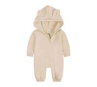 Neonati maschi Ragazze One Piece Pagliaccetti Manica lunga Cute Bear Ear Felpe con cappuccio Tuta Vestiti autunnali Outfit Beige 73 6-9 mesi