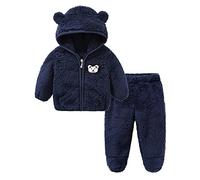 Neonato Neonato Giacca in Pile Abbigliamento Invernale Cappotto con Cappuccio Top con Orecchie da Orso Pantaloni Maglione 2 Pezzi Completi Set Pioggia Bambina 1 Anni