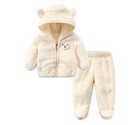 Neonato Neonato Giacca in Pile Abbigliamento Invernale Cappotto con Cappuccio Top con Orecchie da Orso Pantaloni Maglione 2 Pezzi Completi Set Pioggia Bambina 1 Anni