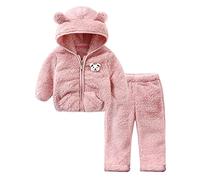 Neonato Neonato Giacca in Pile Abbigliamento Invernale Cappotto con Cappuccio Top con Orecchie da Orso Pantaloni Maglione 2 Pezzi Completi Set Pioggia Bambina 1 Anni