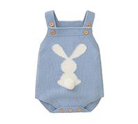 Neonato Ragazzi Pagliaccetto Senza Maniche Pasqua Tuta Lavorata a Maglia Bunny Stampa Tuta a Bretella Bambina Easter Outfit Bunny Jumpsuit Pasqua Outfit Vestito da Coniglio (1-Sky Blue, 6-12 Months)